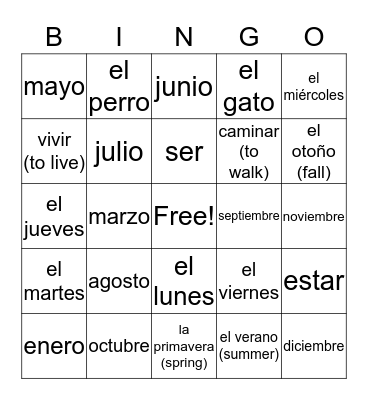 Lotería de vocabulario Bingo Card
