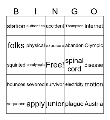 Vocab Bingo Card