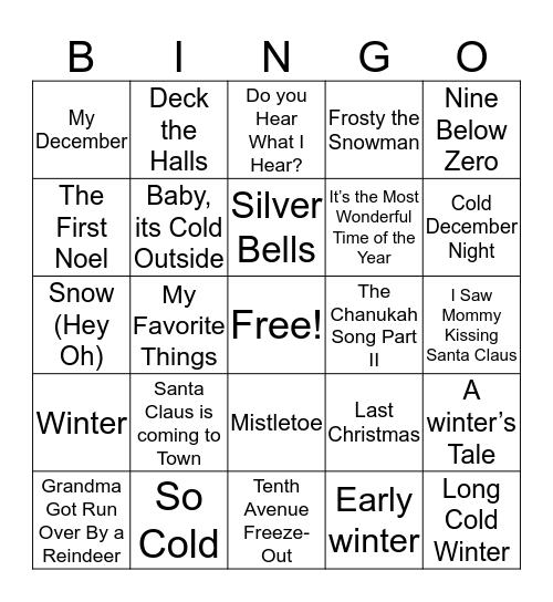 Winter Wonderland Musical Bingo Card