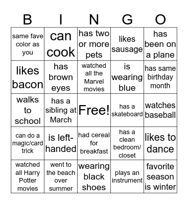 Find Someone Who  Bingo Card