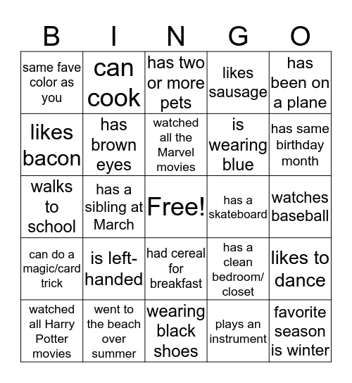 Find Someone Who  Bingo Card