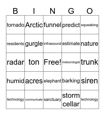 Vocab Bingo Card