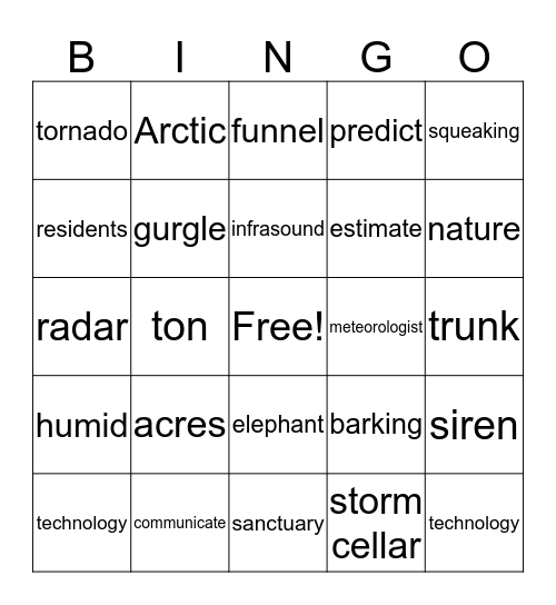 Vocab Bingo Card