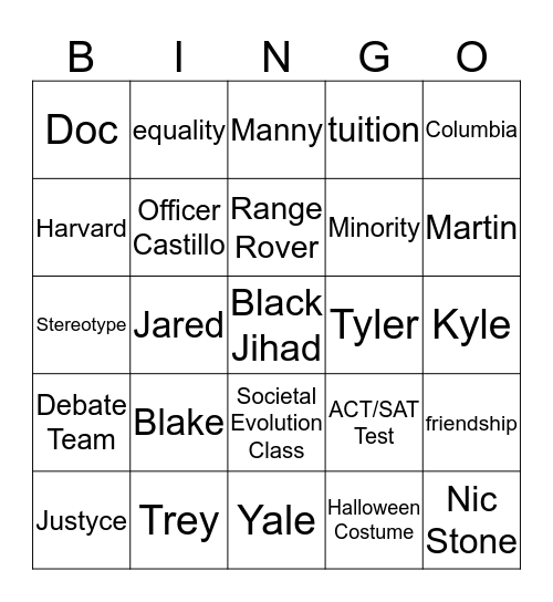 Dear Martin (Chap. 1-7) Bingo Card