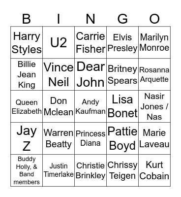 Inspirational People Bingo Card