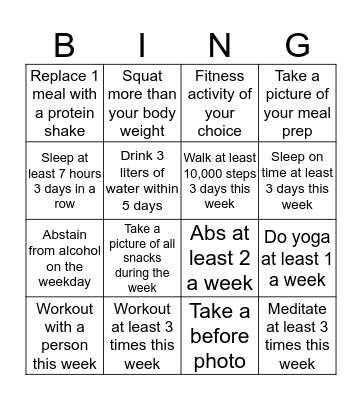 Fitness Bingo Card