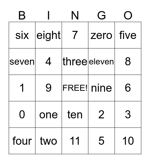 Number Bingo Card