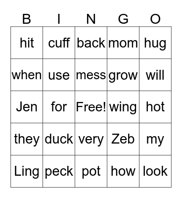 WIN 1st & 2nd Grade Bingo Card