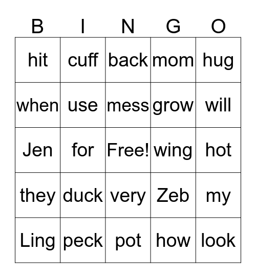 WIN 1st & 2nd Grade Bingo Card