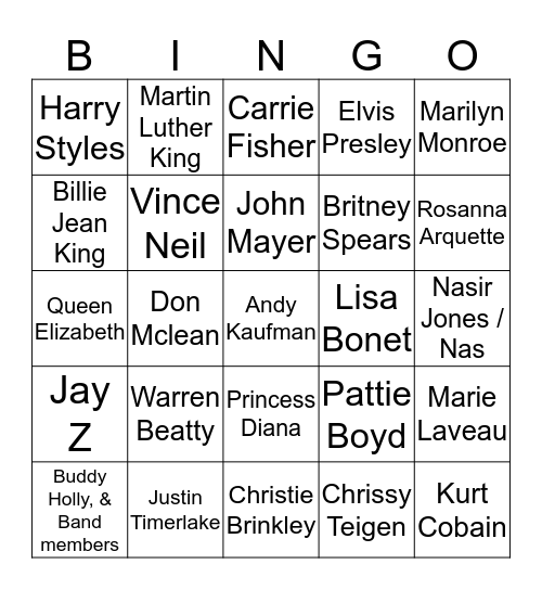 Inspirational People Bingo Card