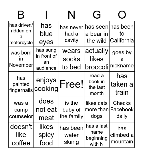 Find Someone Who... Bingo Card