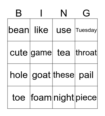 Vowel Team Bingo Card