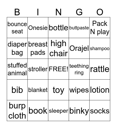 Baby BINGO  Bingo Card