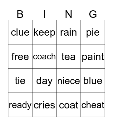 Vowel Team Bingo Card