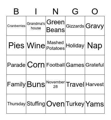 THANKSGIVING Bingo Card