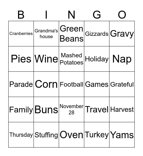 THANKSGIVING Bingo Card