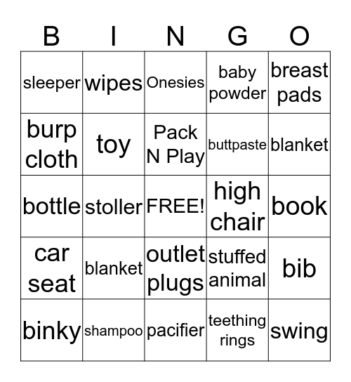Baby Bingo  Bingo Card