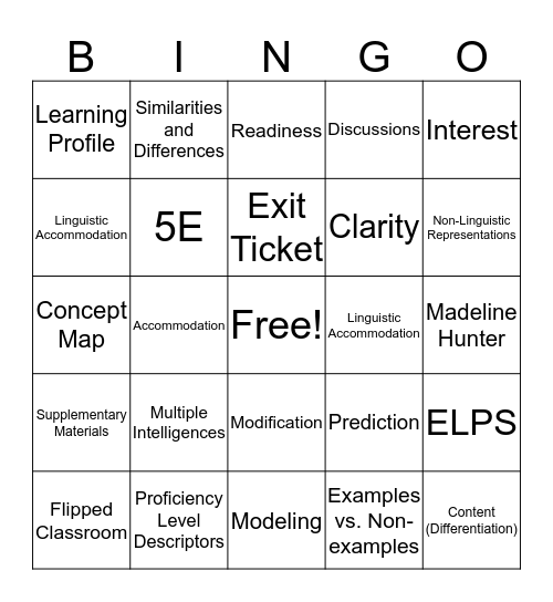 EDUC 3482 Vocabulary Bingo Card