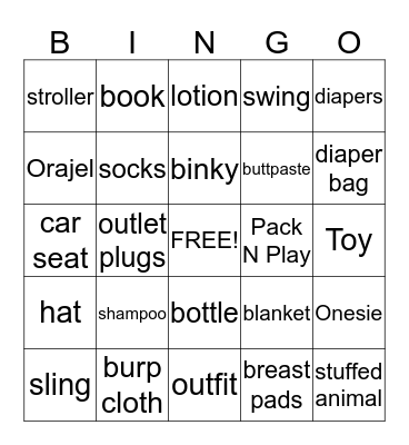 Baby BINGO  Bingo Card