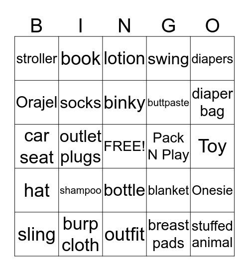 Baby BINGO  Bingo Card