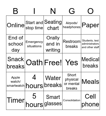 Time Limits, Breaks and Electronics Bingo Card