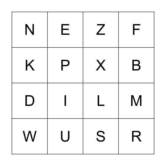Uppercase Alphabet Bingo Card