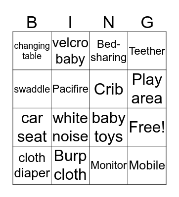 Baby Bingo Card