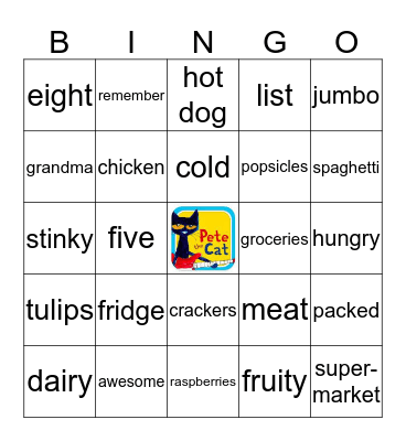 Pete the Cat's Trip to the Supermarket Bingo Card