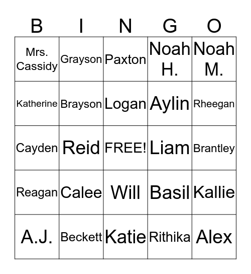 Name Bingo Card