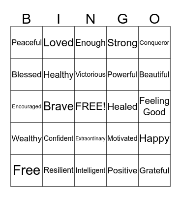 "I am" Mental Health Bingo Card