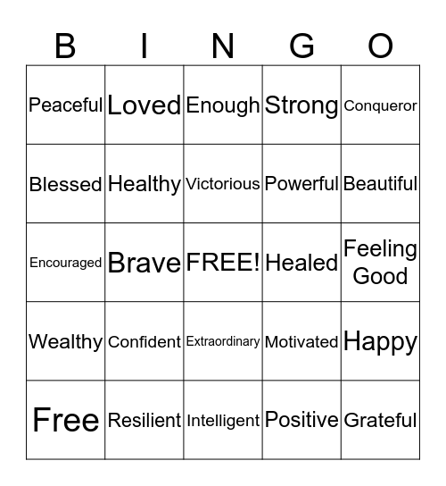 "I am" Mental Health Bingo Card