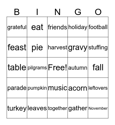 Thanksgiving Bingo Card
