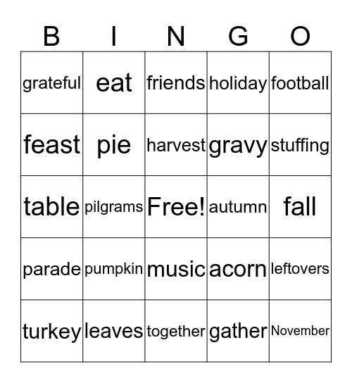 Thanksgiving Bingo Card