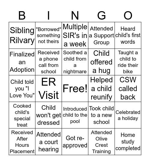 One Crazy Journey Bingo Card