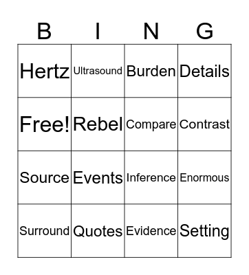 Vocabulary Bingo  Bingo Card