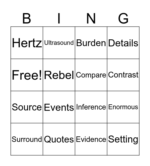 Vocabulary Bingo  Bingo Card