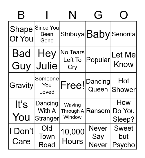 Music Bingo Card