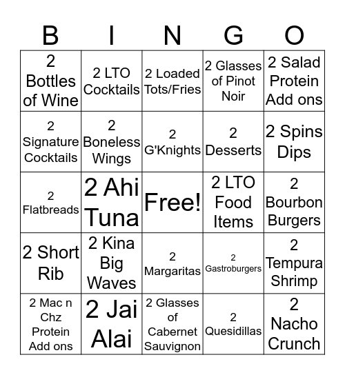 Friday Night Bingo Card