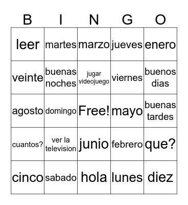 Pasatiempos Bingo Card