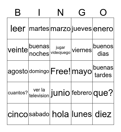 Pasatiempos Bingo Card