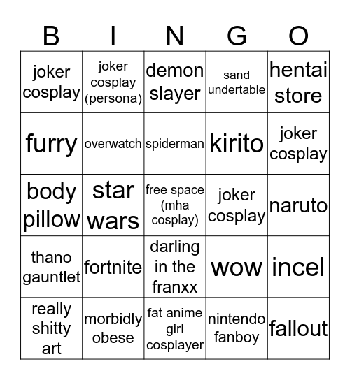 supernover Bingo Card