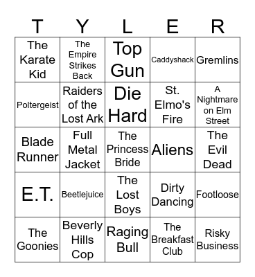 80's Movies Bingo Card