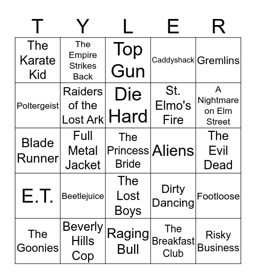 80's Movies Bingo Card