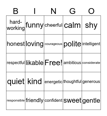 Character Traits - Good Bingo Card