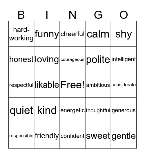 Character Traits - Good Bingo Card