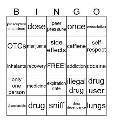 Medicines Bingo Card