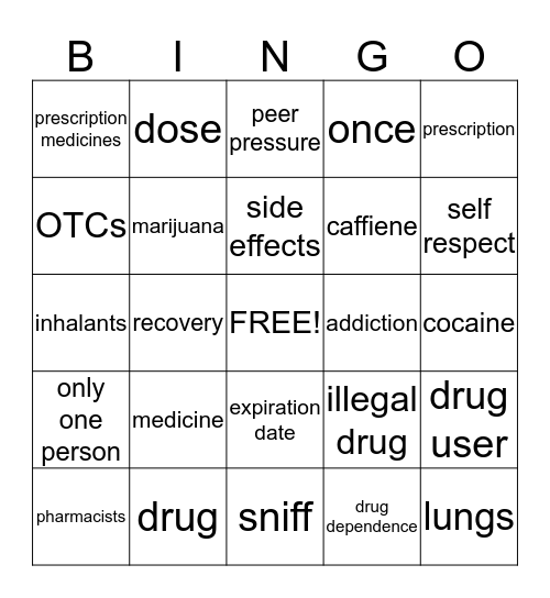 Medicines Bingo Card