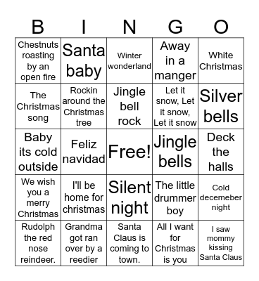 Christmas song BINGO Card