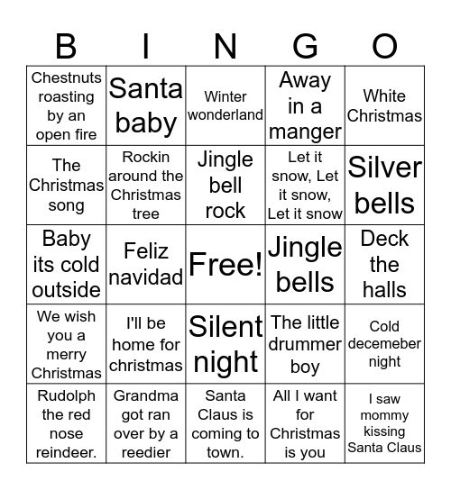Christmas song BINGO Card