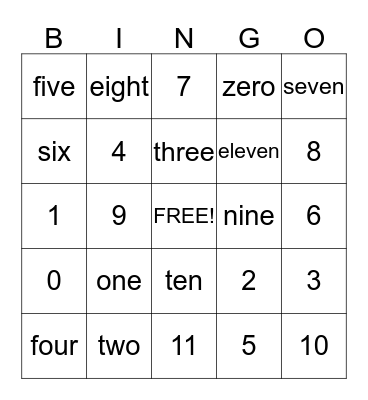 Number Bingo Card